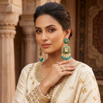 Designer Green Kundan Earrings