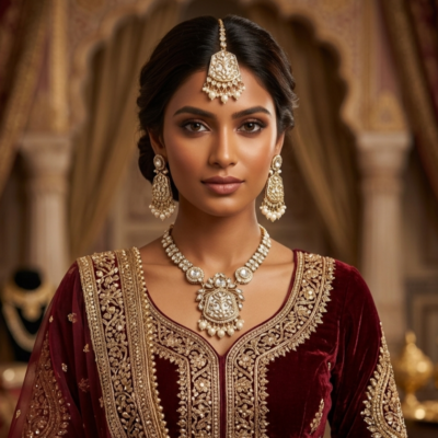 White Kundan Pearl Mozonite Set