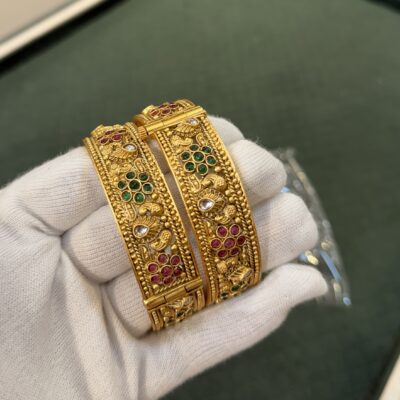 Antique Ruby Panna Brass Bangles